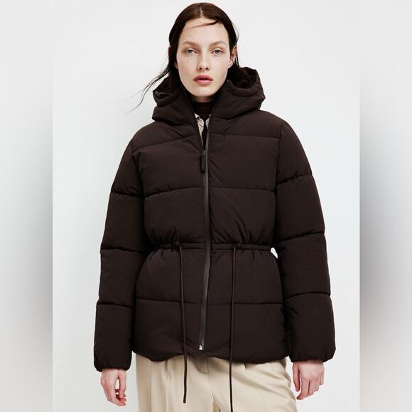 NWT H&M Brown Oversized Drawstring Waist Puffer Jacket - Picture 1 of 10